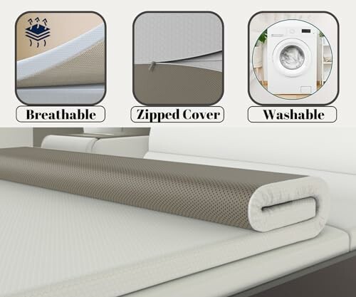 Breathable mattress with zipped cover and washable feature.