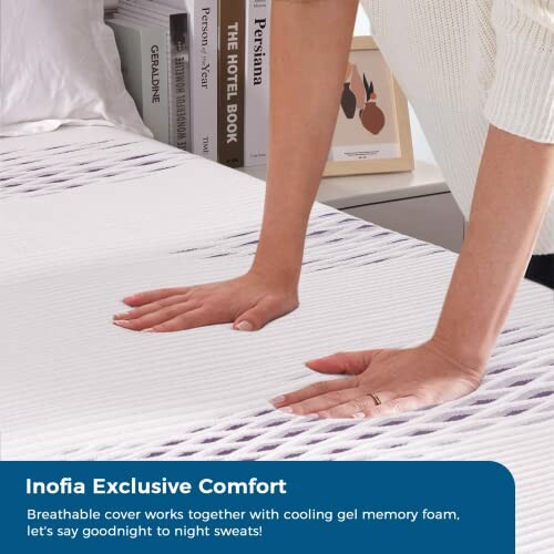 Person testing Inofia mattress with cooling gel memory foam.