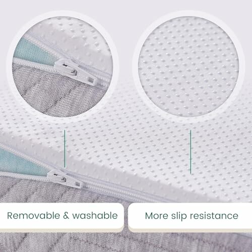 Close-up of removable, washable mattress cover with slip resistance.