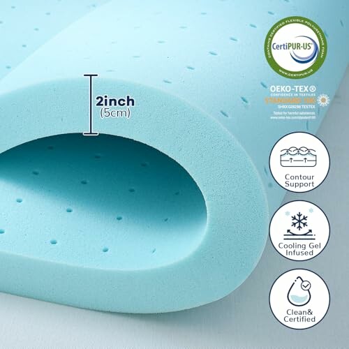 2-inch cooling gel memory foam mattress topper with certifications and features.